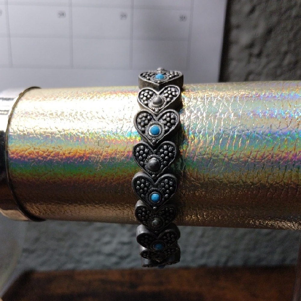 Silver Heart Bracelet with Turquoise Accents